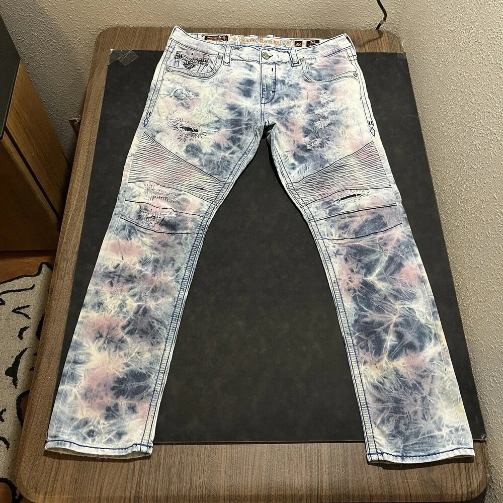 Rock Revival Jeans 38x32 Jersey Shore Tye Die Studded Hippie Biker Chopper Y2K